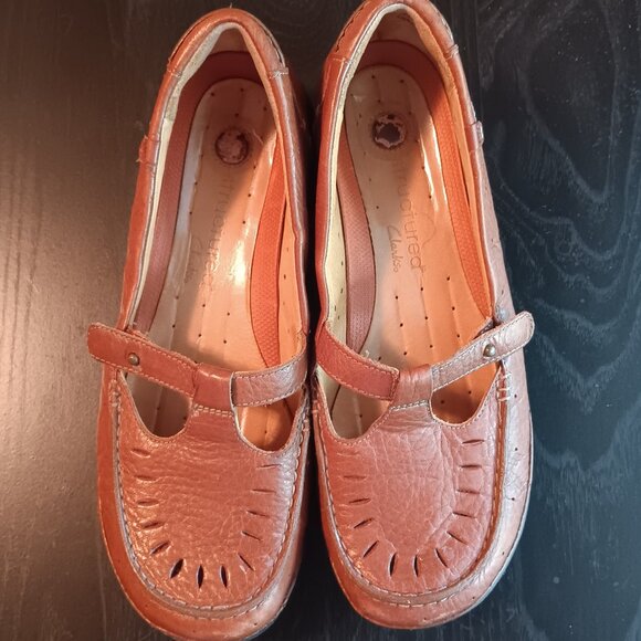 Clarks Unstructured Brown Leather Mary Jane T-Strap Shoes/Sandals Women's 7W - Picture 1 of 8